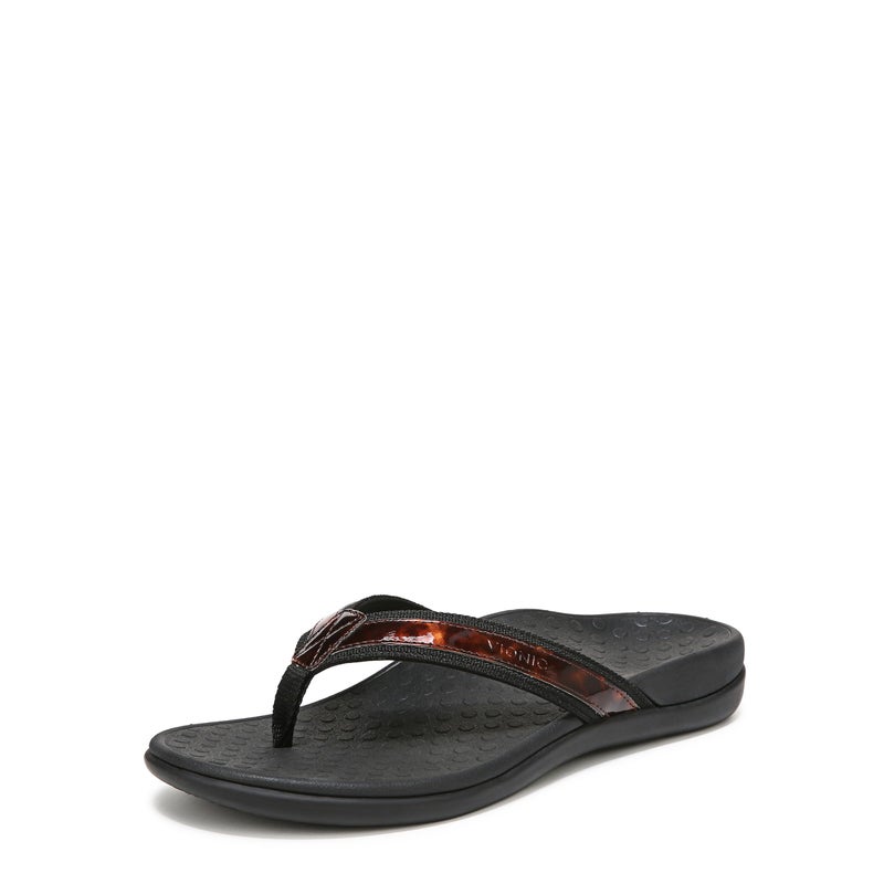 Vionic Women's Tide II Toe Post Sandal - Ladies Flip Flop with Concealed Orthotic Arch Support Black Tortoise 8 M US - Image 1